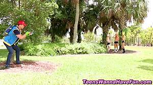 Costumed Teens Receive Facial Cumshots