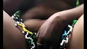 Wow, this ebony model fingers her pussy outdoors in the forest!