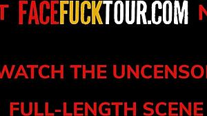 A chubby brunette Latina endures deep throat fucking with a monster cock in this face fuck tour.