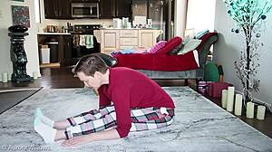 I practice yoga poses with my girlfriend