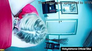 milf vicky vette gives a hot blowjob and receives cum in her mouth with muff diving.