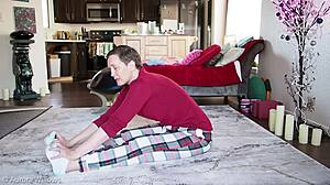 I practice yoga poses with my girlfriend