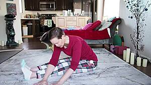 I practice yoga poses with my girlfriend