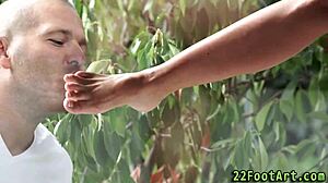 Blonde babe takes cumshot over her toes