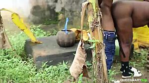 Hot neighbor bent over for outdoor doggy creampie