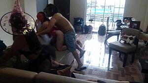 Old perverts fuck stepmom and stepdaughter in homemade orgy