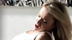 Blonde babe takes cumshot over her toes