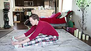 I practice yoga poses with my girlfriend