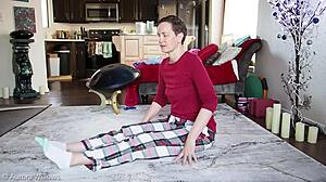 I practice yoga poses with my girlfriend