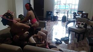 Old perverts fuck stepmom and stepdaughter in homemade orgy