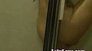 i spied on this brunette amateur in the shower washing her hair