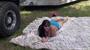 Busty bbw wife poses next to husband's truck