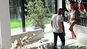 Blonde babe takes cumshot over her toes