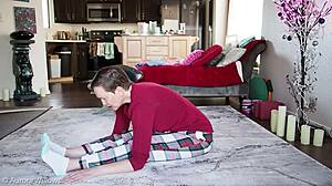 I practice yoga poses with my girlfriend