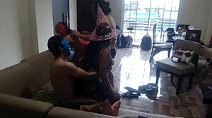 Old perverts fuck stepmom and stepdaughter in homemade orgy