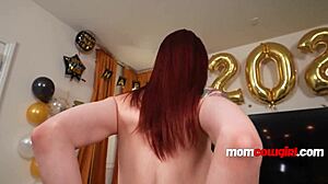 Redhead step mom rides cock in cowgirl roleplay for new year