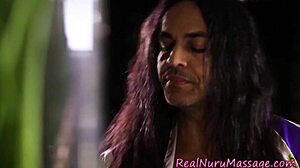 Brunette masseuse gets slammed hard during nuru massage session. Watch her take it all!