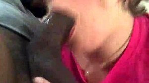 Close-up of milf deepthroating monster cock until cumshot