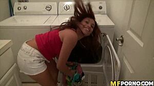 Intense teen laundry room fuck with girlfriend and friend in POV.
