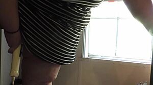ssbbw has standing orgasm in front of window with huge pussy flashing belly toys vibrator 😍