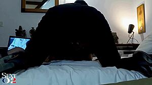 French amateur slut in leather pants gets doggystyle spanking