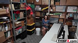 Cute teen burglar faces hardcore punishment in the garage with blowjob and ass action.