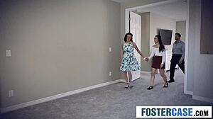 Huge tits milf and her husband invite curious teen for 3-way