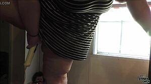 ssbbw has standing orgasm in front of window with huge pussy flashing belly toys vibrator 😍