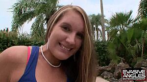 nikki stone dances by water claps fat ass then gets holes fucked