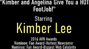 kimber lee and angelina castro give dildo footjob