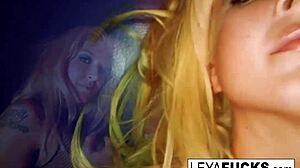 Blonde babe rams giant black toy in ass