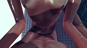 Skinny Girl Fucks In The Shower During Anime Game