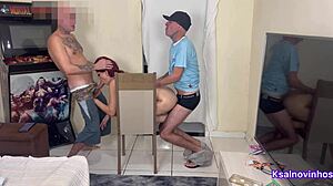 wife cheating right next to husband