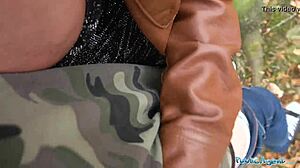 Want to see this tattooed german milf fucked hard against the tree?