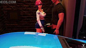 kiriko from overwatch offers a blowjob to a random guy