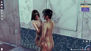 Skinny Girl Fucks In The Shower During Anime Game