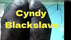 Cyndy blackslave takes a shower under master maledom bdsm control with ebony tits