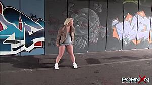 British Babe Flashes Shaved Pussy in Public Spot