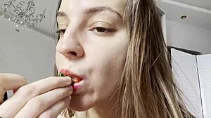 Melena Maria Rya Strips Hot Red Lingerie for Solo Pussy Play