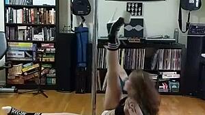 Blonde milf teases with black and white skirt striptease