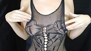 this cute brunette teen has a real nipple orgasm in pigtails