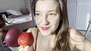 Melena Maria Rya Strips Hot Red Lingerie for Solo Pussy Play