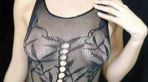 this cute brunette teen has a real nipple orgasm in pigtails