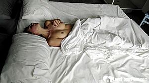 teen brunette fingering her tight slit solo in bed at home