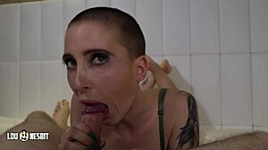 Lia Louise Lou Nesbit gives blowjob in lingerie