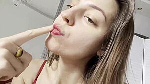 Melena Maria Rya Strips Hot Red Lingerie for Solo Pussy Play