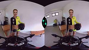 Horny racer shaved blonde gives hardcore blowjob