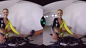 Horny racer shaved blonde gives hardcore blowjob