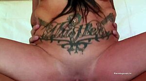 Tattooed Petite Slut with Big Tits Gets Facial Cumshot After Shaved Pussy Fucking