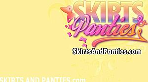 Cute petite teen in lingerie allows upskirt peek